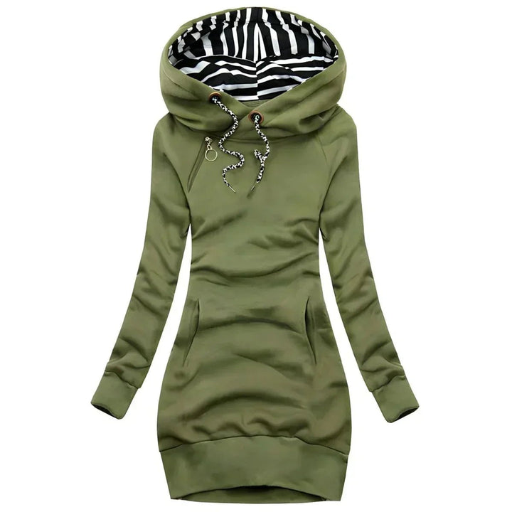Women's Long-Sleeve Hooded Knitted Dress Striped Lined Drawstring