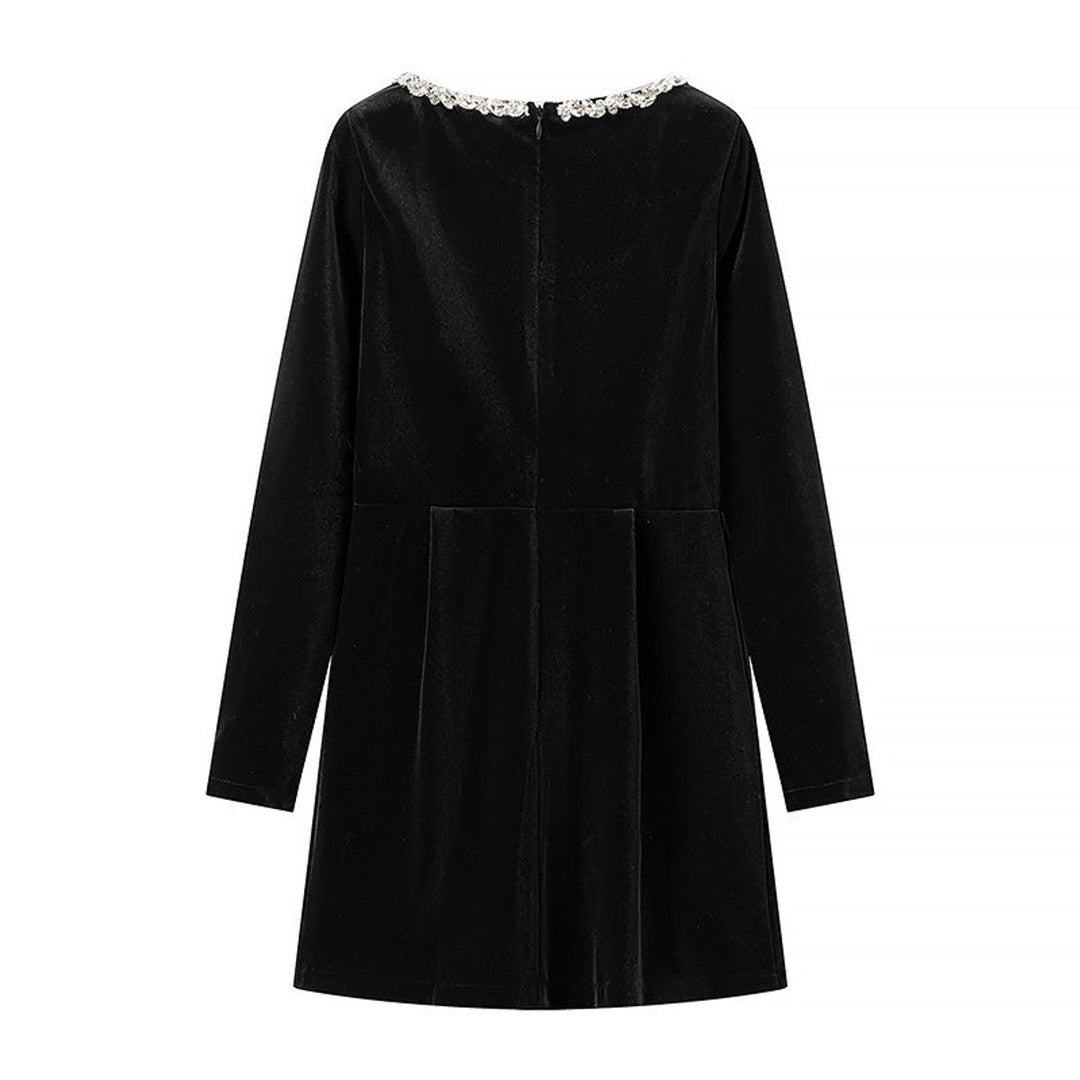 Women's Long-Sleeve Jewel-Trim Velvet Party Dress