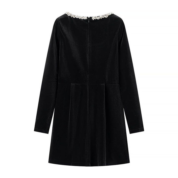 Women's Long-Sleeve Jewel-Trim Velvet Party Dress