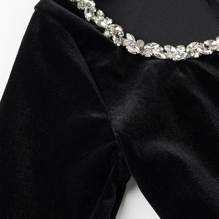 Women's Long-Sleeve Jewel-Trim Velvet Party Dress