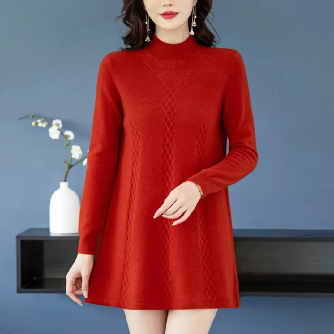 Women's Long Sleeve Mock Neck A-Line Knitted Dress