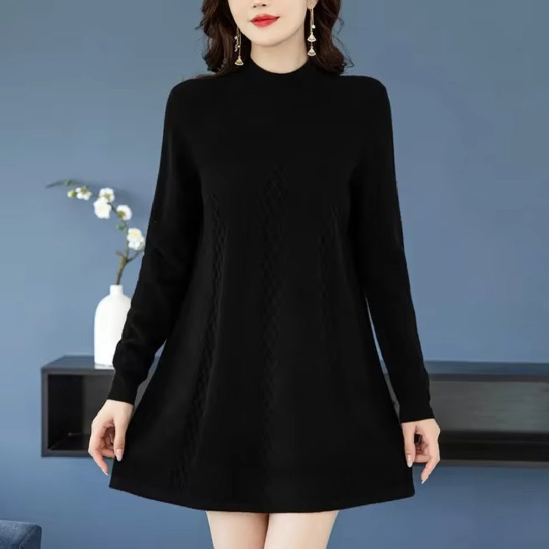 Women's Long Sleeve Mock Neck A-Line Knitted Dress