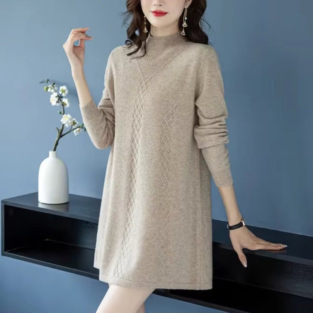 Women's Long Sleeve Mock Neck A-Line Knitted Dress