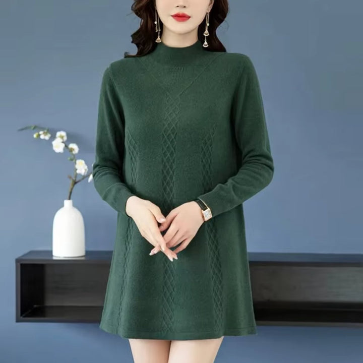 Women's Long Sleeve Mock Neck A-Line Knitted Dress