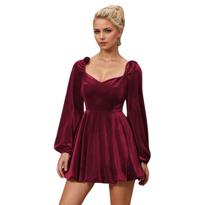 Women's Long-Sleeve Sweetheart Velvet Party Dress Mini Skater