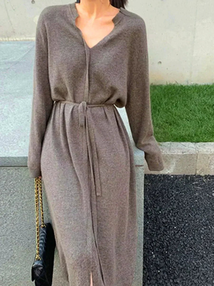 Women's Long-Sleeve V-Neck Soft Knitted Dress