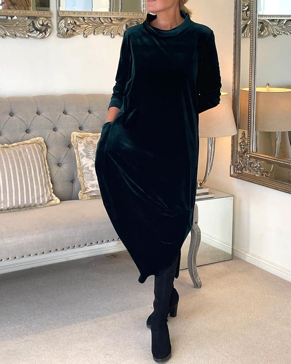 Women's Long-Sleeve Velvet Party Dress Relaxed Maxi