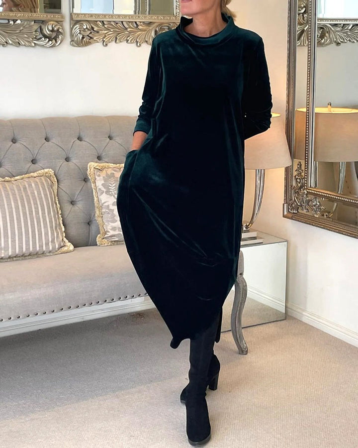 Women's Long-Sleeve Velvet Party Dress Relaxed Maxi
