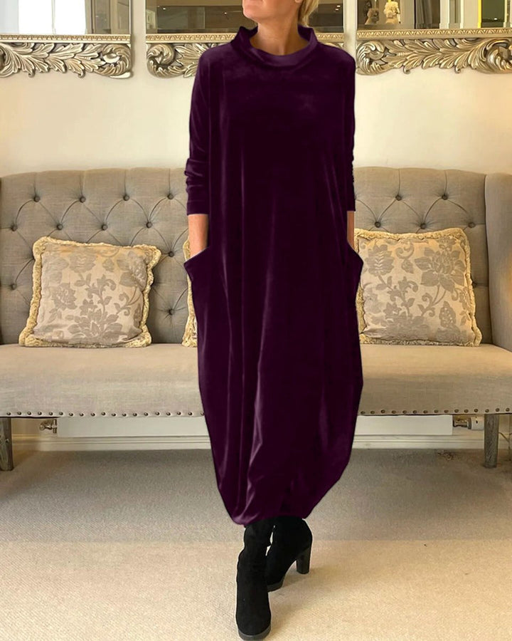 Women's Long-Sleeve Velvet Party Dress Relaxed Maxi - Purple