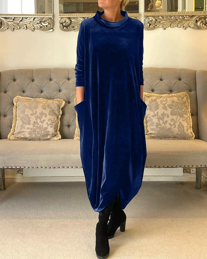 Women's Long-Sleeve Velvet Party Dress Relaxed Maxi - Blue