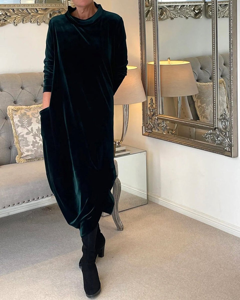 Women's Long-Sleeve Velvet Party Dress Relaxed Maxi