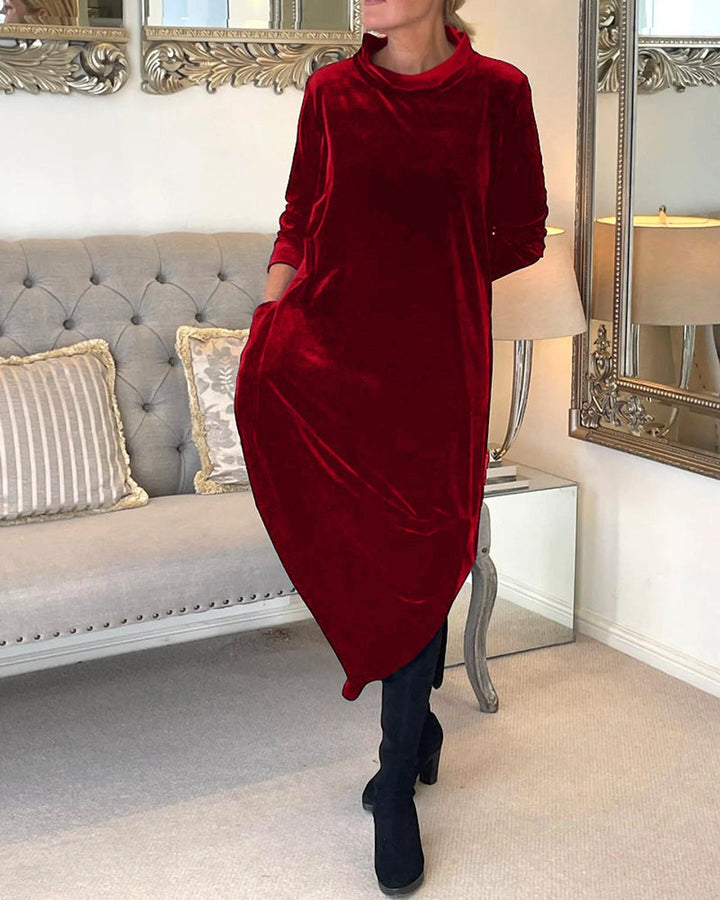 Women's Long-Sleeve Velvet Party Dress Relaxed Maxi
