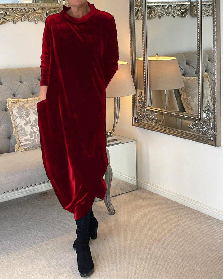 Women's Long-Sleeve Velvet Party Dress Relaxed Maxi