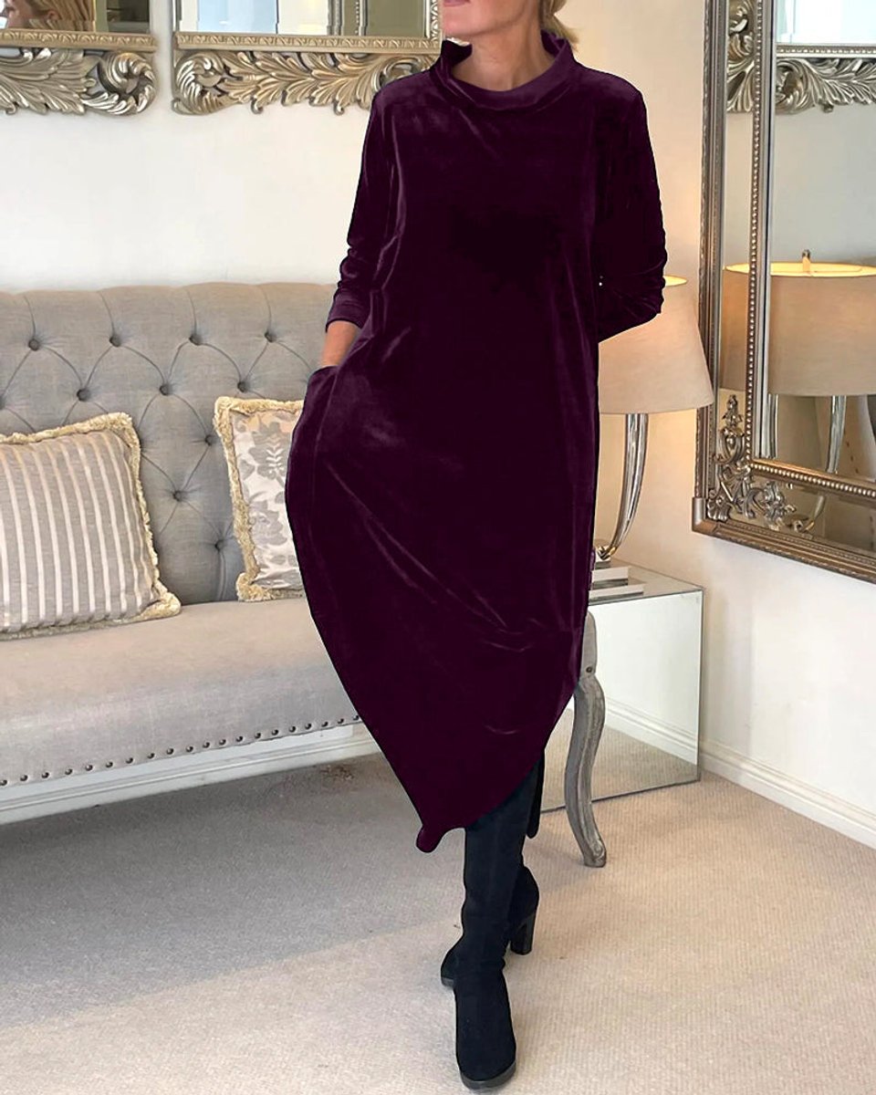 Women's Long-Sleeve Velvet Party Dress Relaxed Maxi