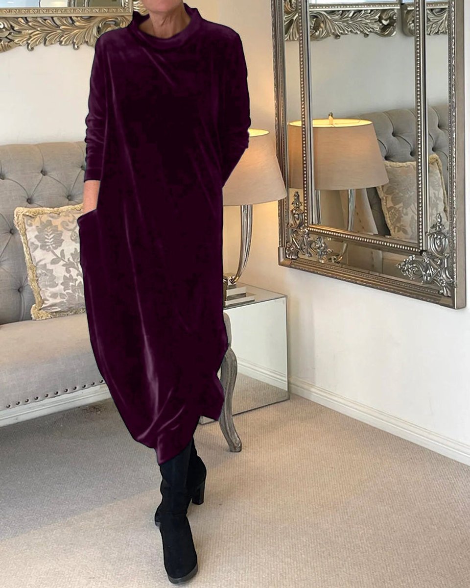 Women's Long-Sleeve Velvet Party Dress Relaxed Maxi