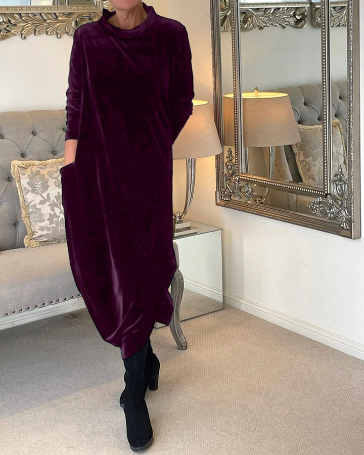 Women's Long-Sleeve Velvet Party Dress Relaxed Maxi