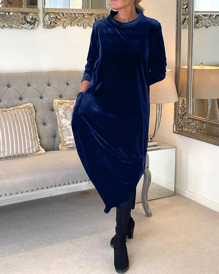 Women's Long-Sleeve Velvet Party Dress Relaxed Maxi