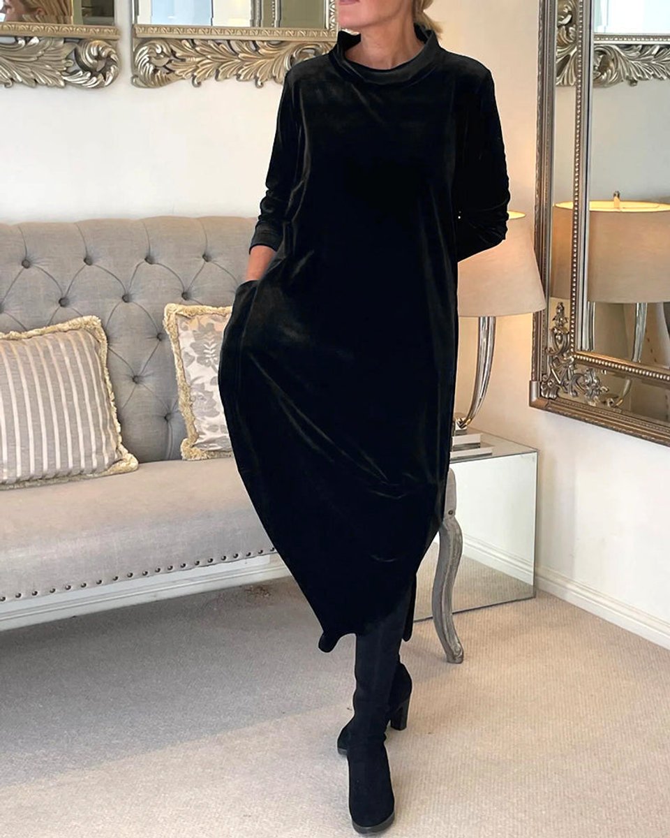 Women's Long-Sleeve Velvet Party Dress Relaxed Maxi