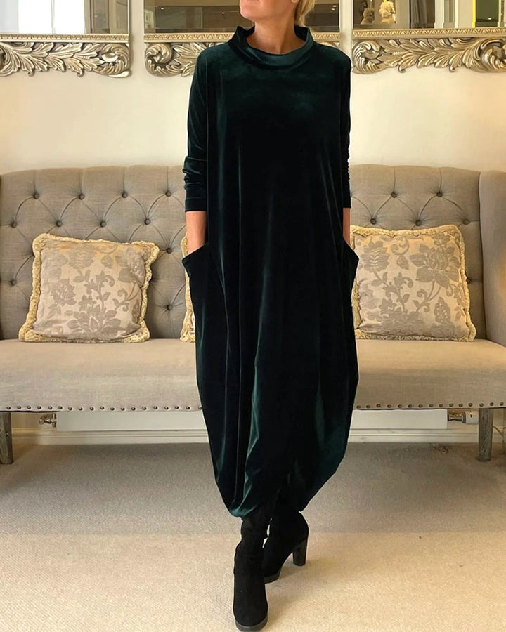 Women's Long-Sleeve Velvet Party Dress Relaxed Maxi - Green