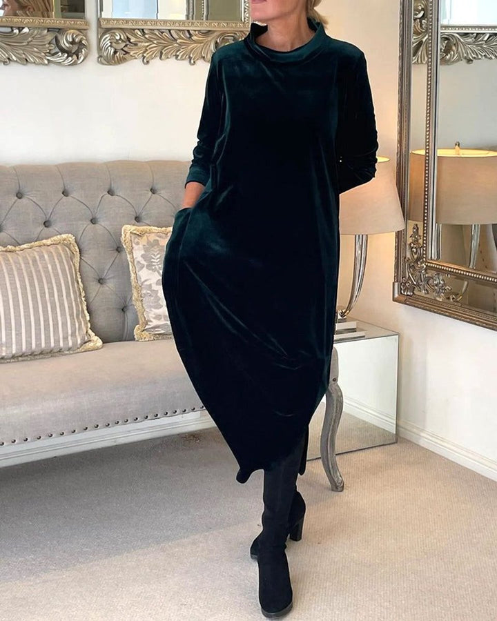 Women's Long-Sleeve Velvet Party Dress Tulip-Hem Maxi
