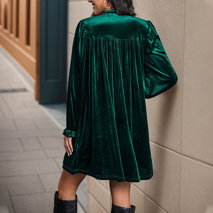 Women's Long Sleeve Velvet Party Dress Wrap V-Neck Ruffle Cuff