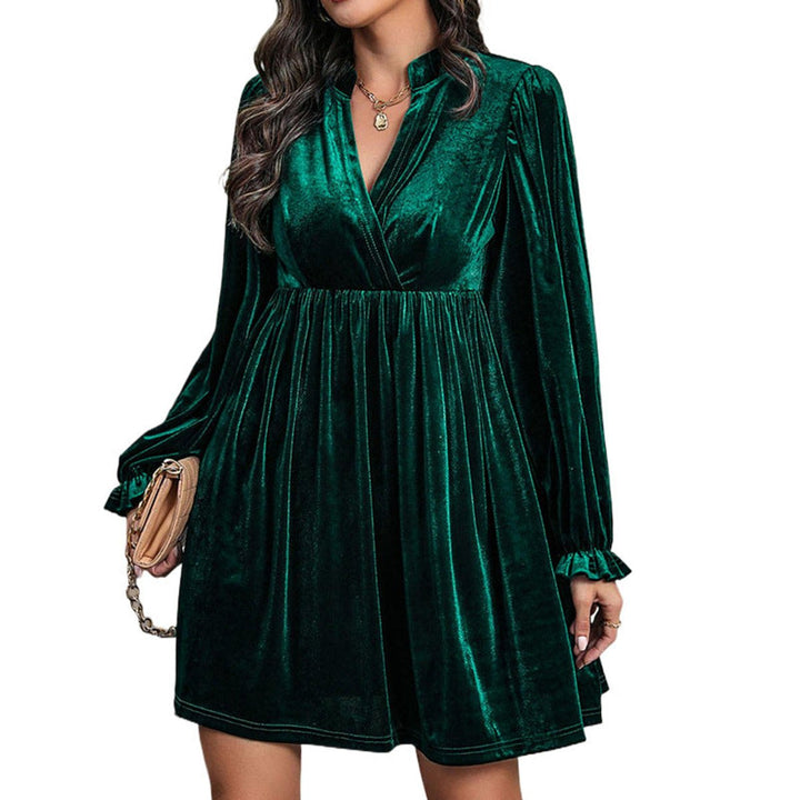 Women's Long Sleeve Velvet Party Dress Wrap V-Neck Ruffle Cuff