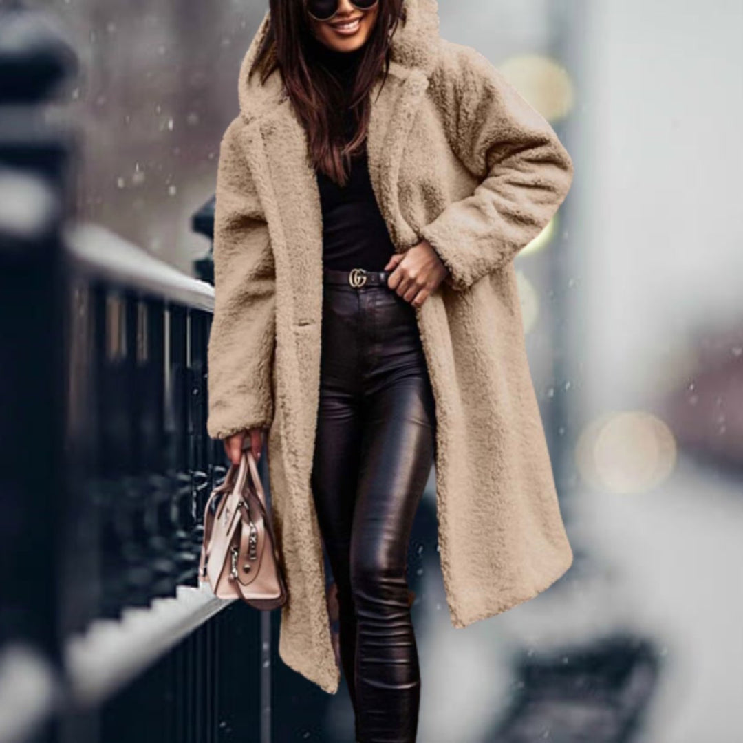 Women's Long Teddy Faux Fur Coat Open-Front Fleece Overcoat