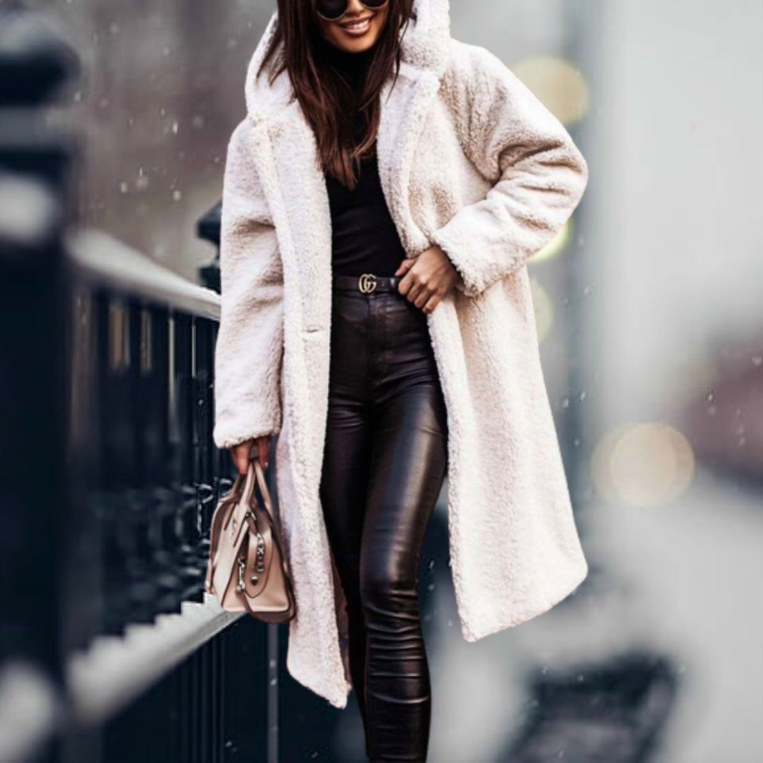 Women's Long Teddy Faux Fur Coat Open-Front Fleece Overcoat