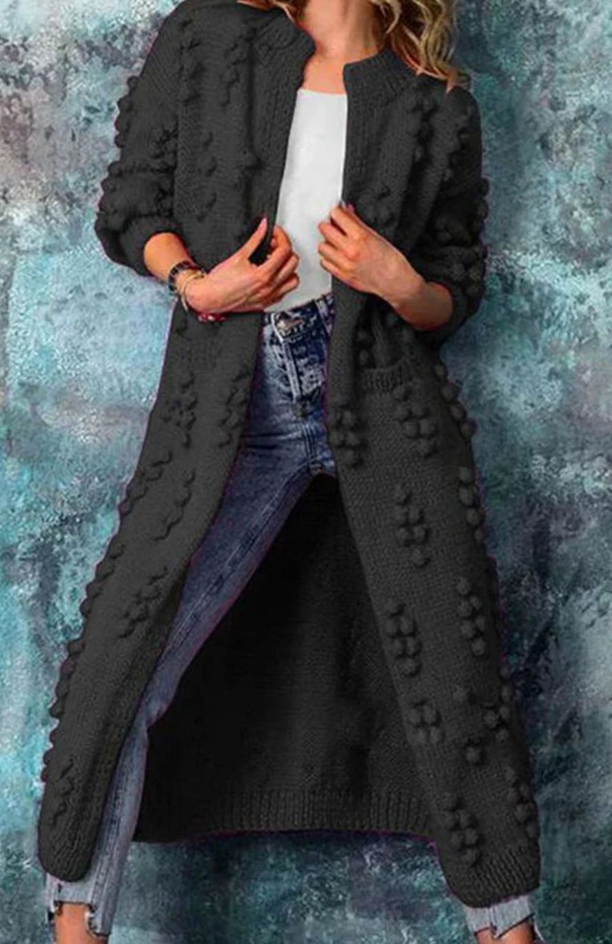 Women's Longline Bobble Oversized Knit Cardigan Open Front