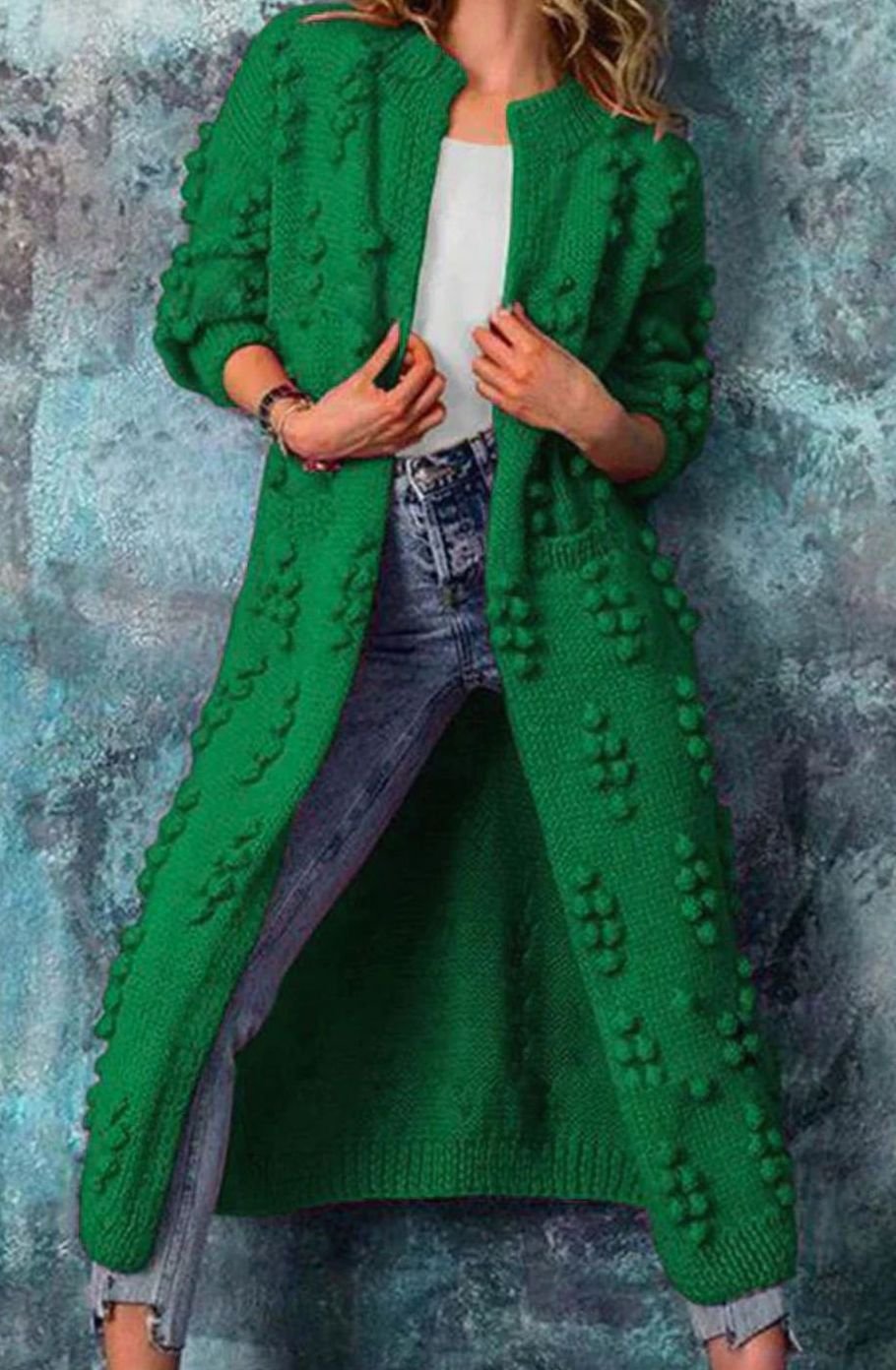 Women's Longline Bobble Oversized Knit Cardigan Open Front