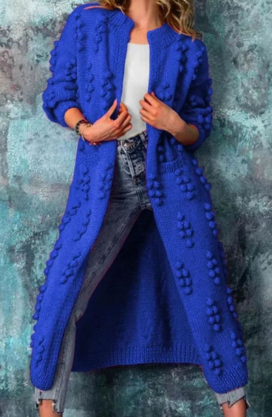 Women's Longline Bobble Oversized Knit Cardigan Open Front