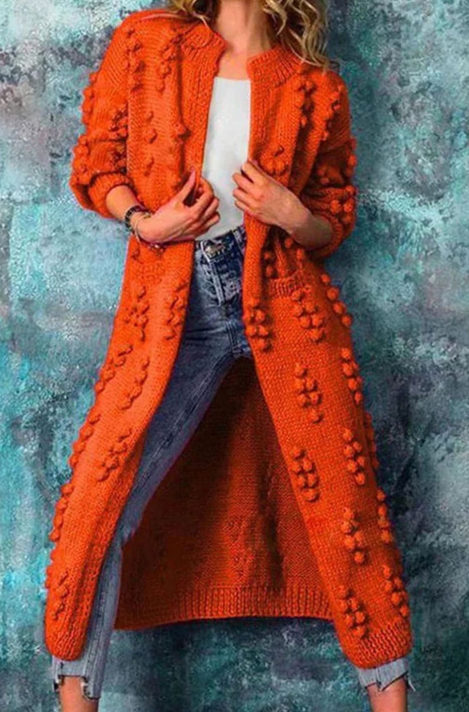Women's Longline Bobble Oversized Knit Cardigan Open Front