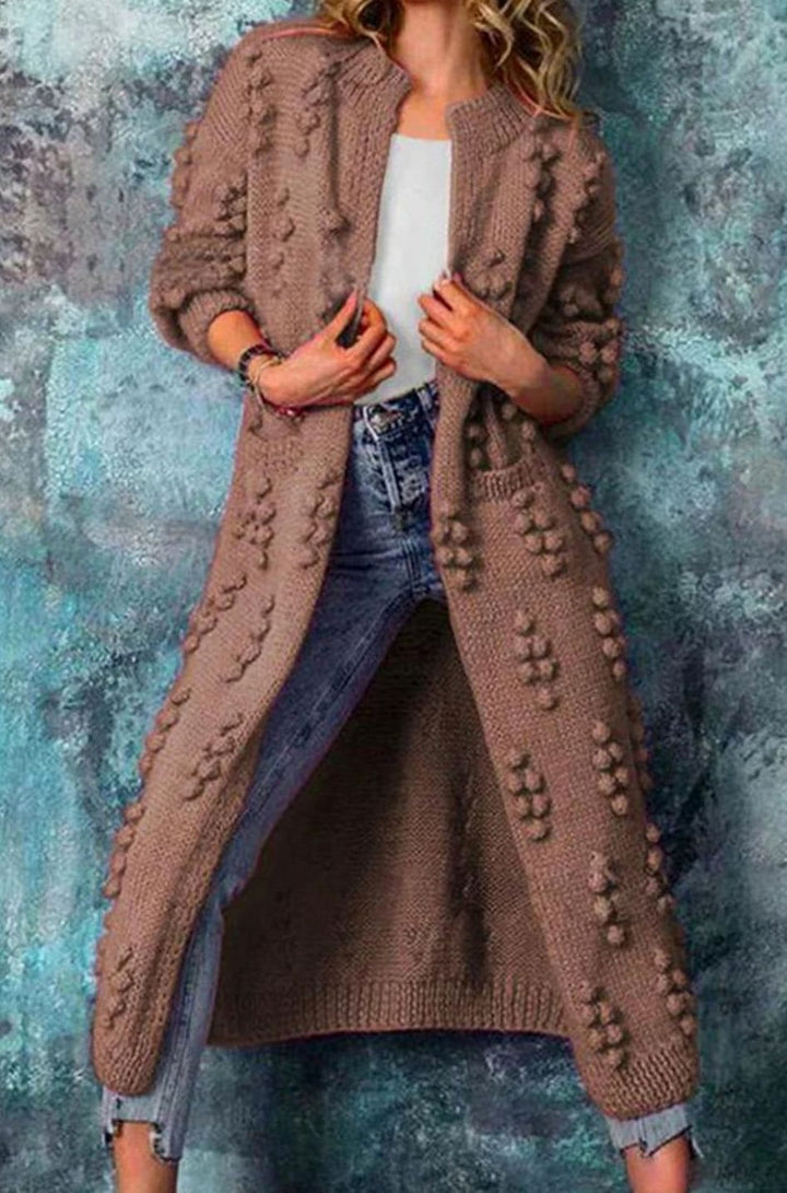 Women's Longline Bobble Oversized Knit Cardigan Open Front