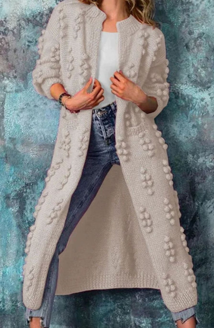 Women's Longline Bobble Oversized Knit Cardigan Open Front