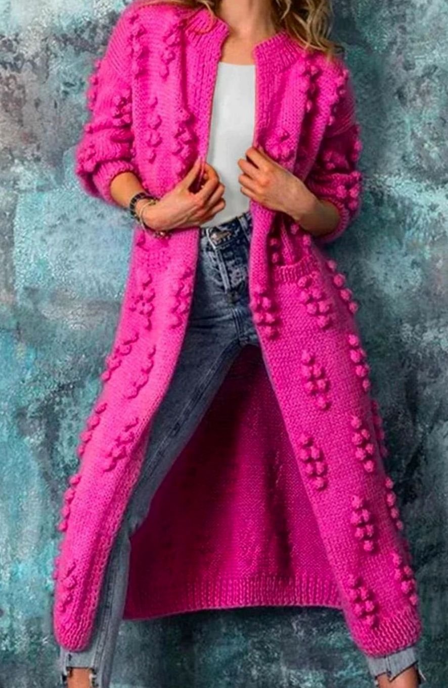 Women's Longline Bobble Oversized Knit Cardigan Open Front