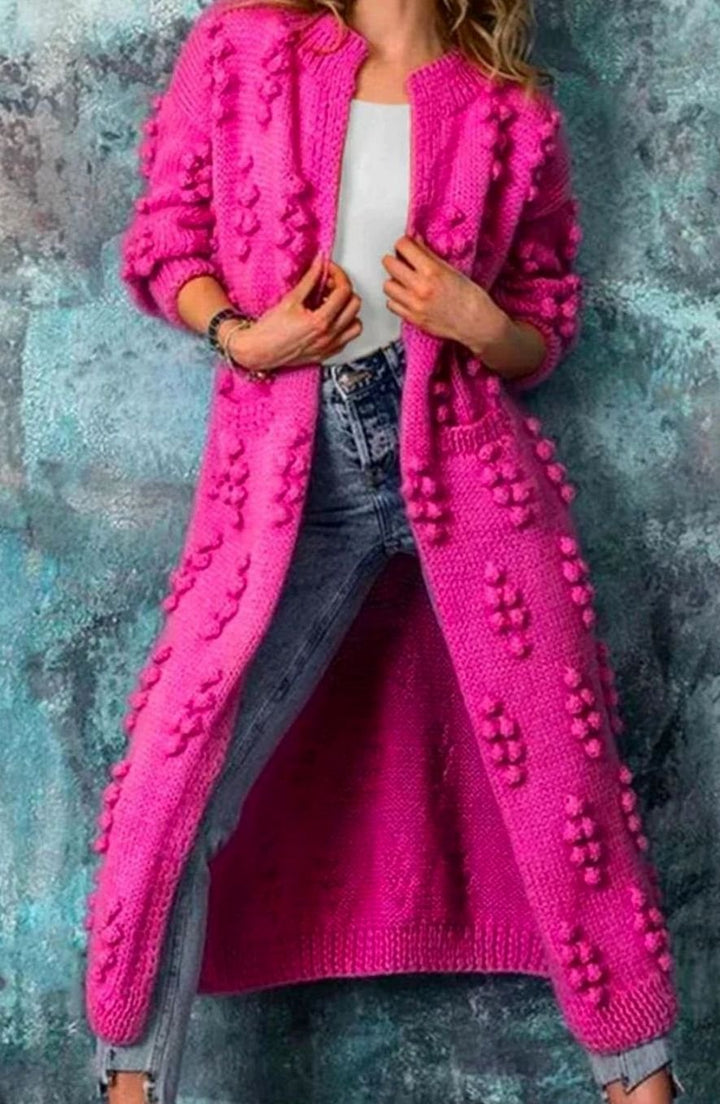 Women's Longline Bobble Oversized Knit Cardigan Open Front