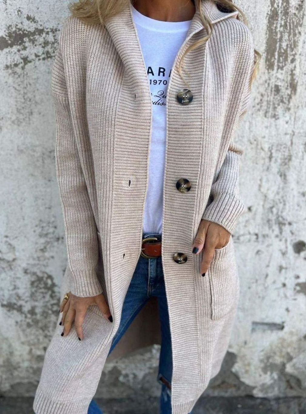 Women's Longline Button-Up Oversized Knit Cardigan