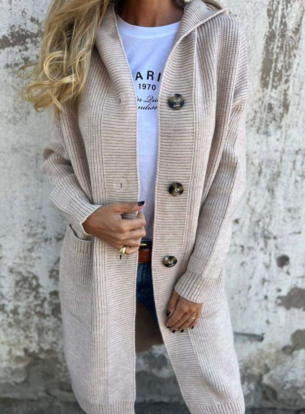 Women's Longline Button-Up Oversized Knit Cardigan