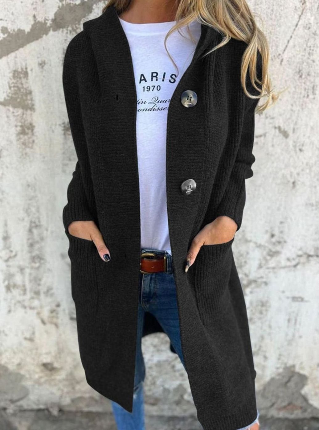 Women's Longline Button-Up Oversized Knit Cardigan