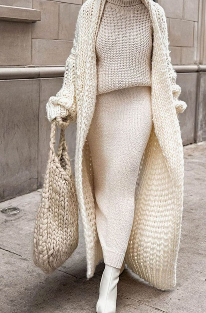 Women's Longline Chunky Oversized Knit Cardigan Open Front