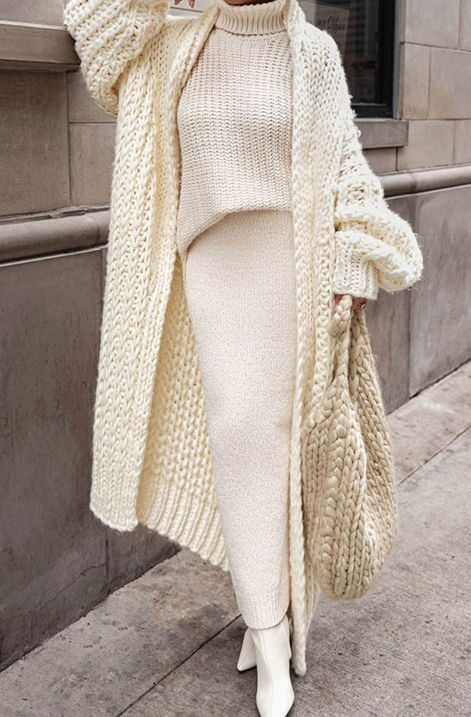 Women's Longline Chunky Oversized Knit Cardigan Open Front