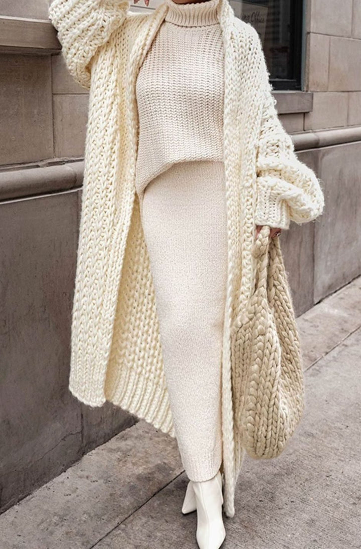 Women's Longline Chunky Oversized Knit Cardigan Open Front
