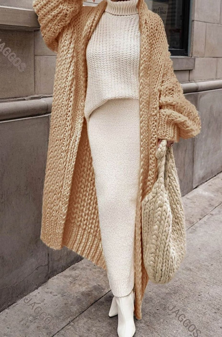 Women's Longline Chunky Oversized Knit Cardigan Open Front