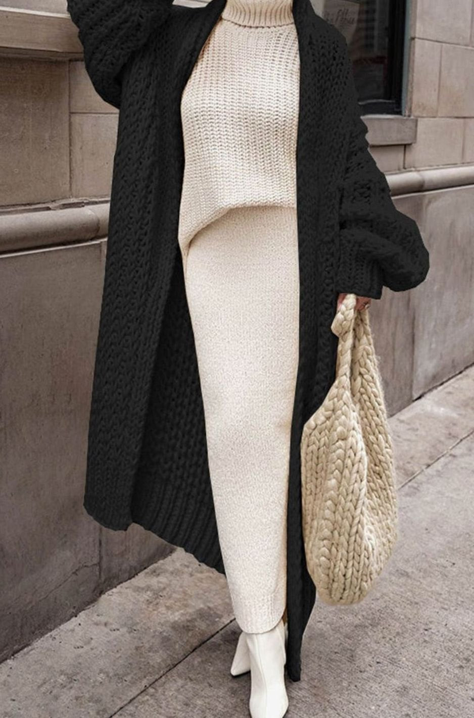 Women's Longline Chunky Oversized Knit Cardigan Open Front