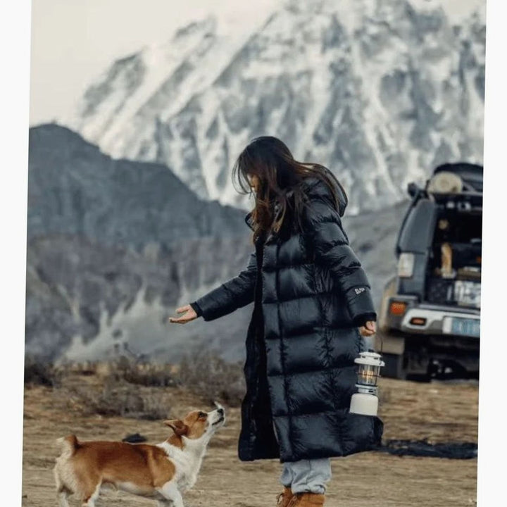 Women's Longline Hooded Duck Down Puffer Jacket