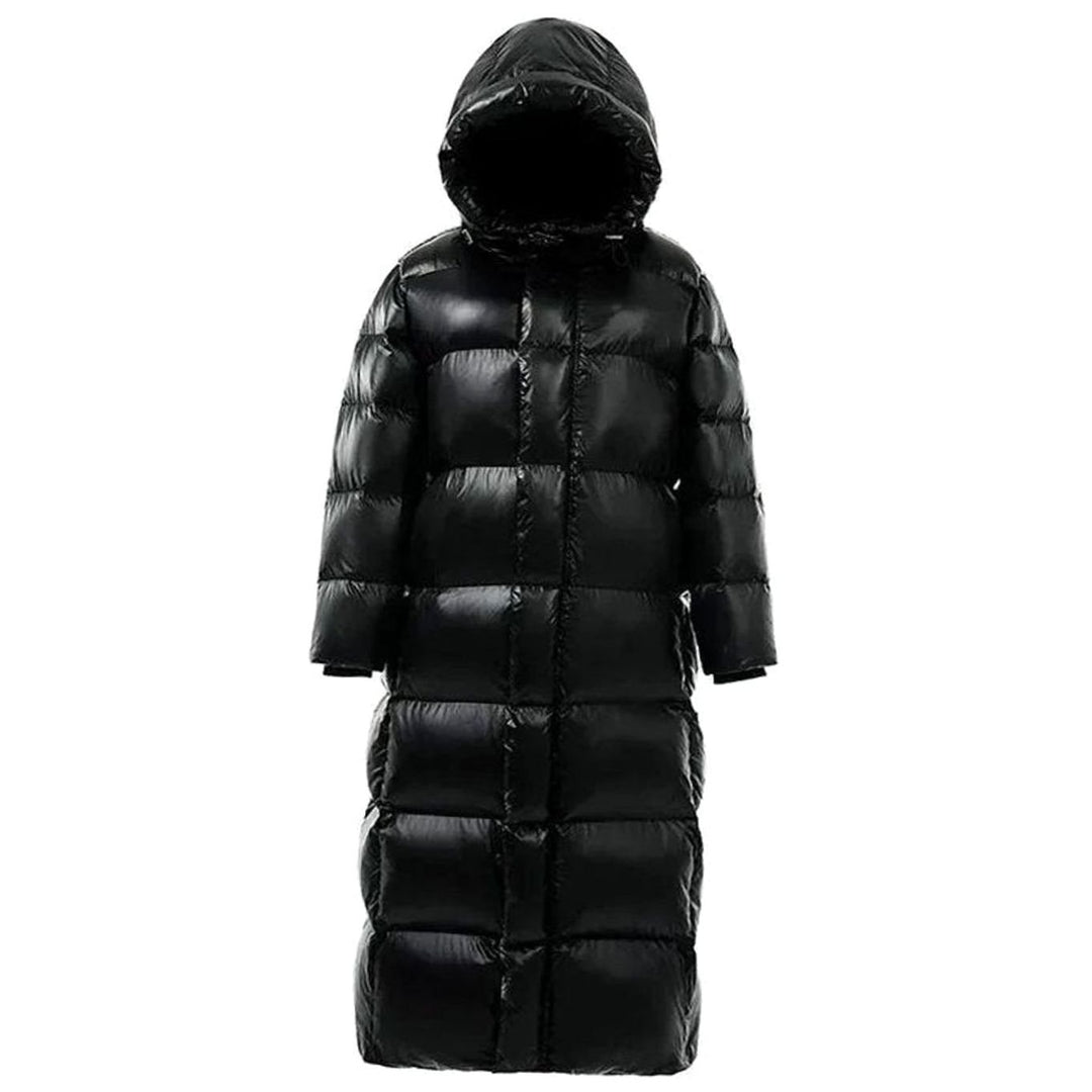 Women's Longline Hooded Duck Down Puffer Jacket - Black