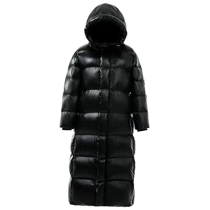 Women's Longline Hooded Duck Down Puffer Jacket - Black