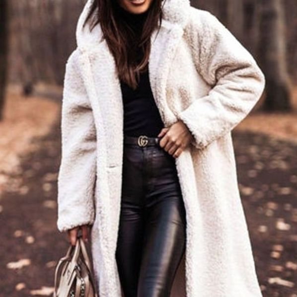 Women's Longline Hooded Faux Fur Oversized Winter Coat - White