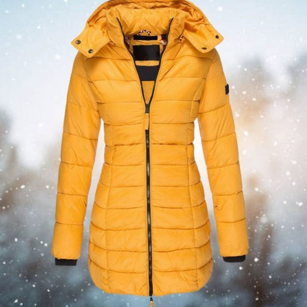 Women's Longline Hooded Quilted Puffer Jacket - Yellow
