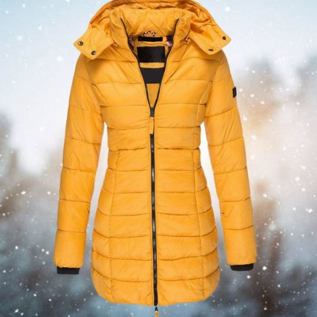 Women's Longline Hooded Quilted Puffer Jacket - Yellow
